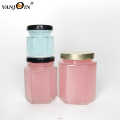 Vanjoin high quality 45ml 100ml 180ml 380ml 500ml 730ml hexagon glass honey jam jar with metal lid